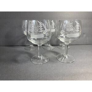 Set of 5 Russian Crystal Clipper Ship Engraved Brandy glasses NWT